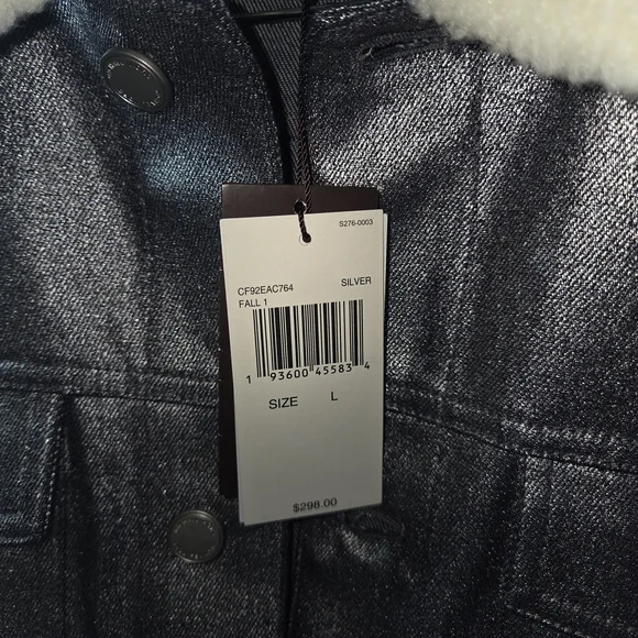 Michael Kors Metallic Gray JacketWhite Sherpa Removable Collar.Size L